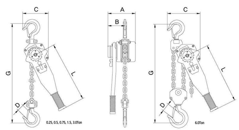 LB-90A手扳葫蘆尺寸圖 LB-90A手扳葫蘆尺寸圖