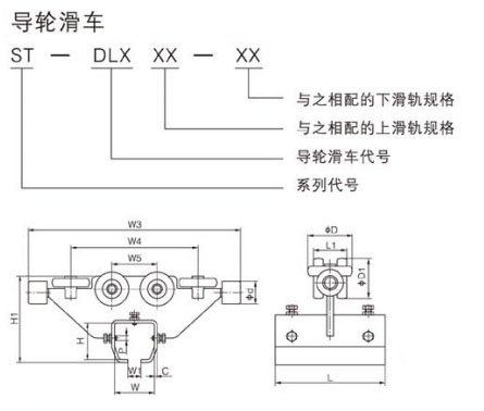 ST型導(dǎo)軌滑車尺寸圖