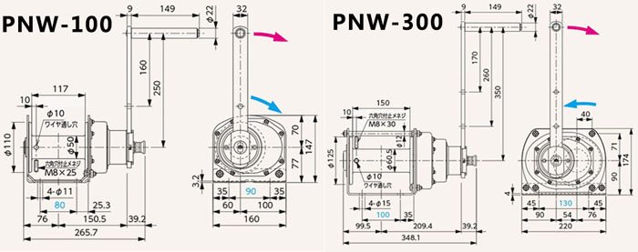 FUJI PNW型手搖絞盤尺寸圖 FUJI PNW型手搖絞盤尺寸圖