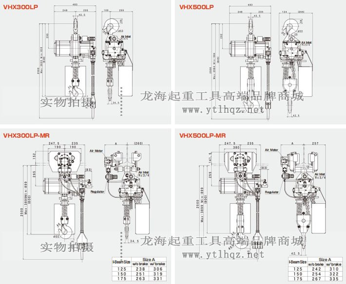 SAN-EI氣動葫蘆VHX型尺寸圖